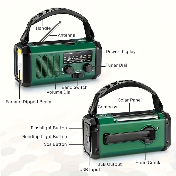 Skanto | StormMate X10 Notfallradio mit 10 000 mAh Powerbank | Solar, Handkurbel & USB-C | LED-Licht, SOS-Alarm & Kompass | AM/FM/NOAA