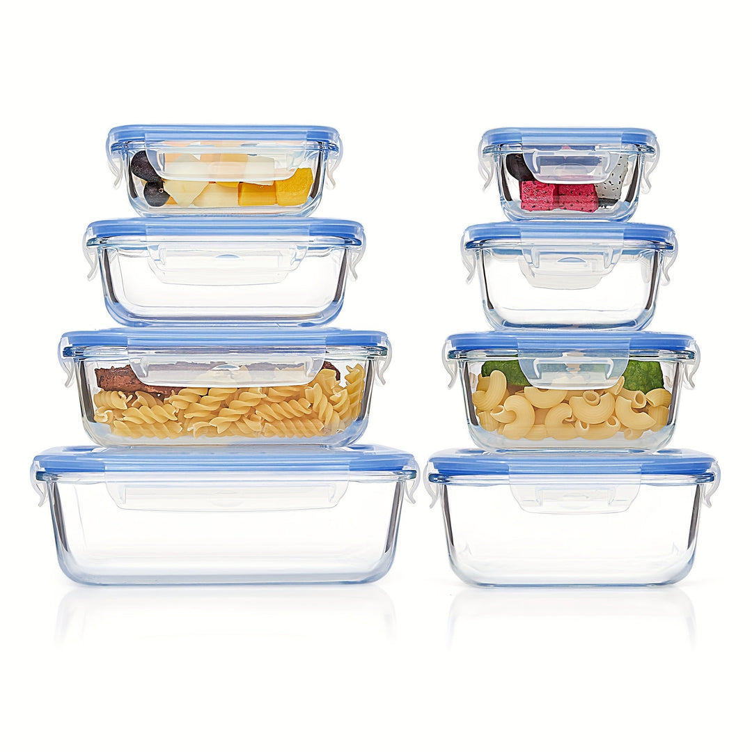 Skanto | 8er-Pack Glas-Lebensmittelbehälter – Luftdichte Meal Prep Bento Boxen mit auslaufsicheren Verschlussdeckeln, Mikrowellen-, Ofen-, Gefrier- & Spülmaschinenfest, BPA-frei