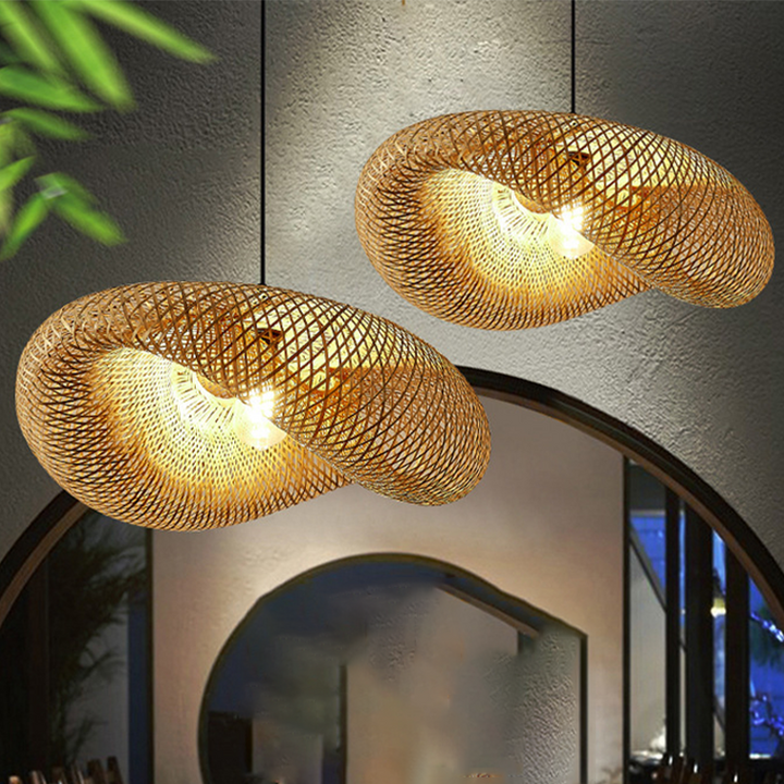 Skanto | Rattan Geflochten Bambus - Pendelleuchte - LED - Licht