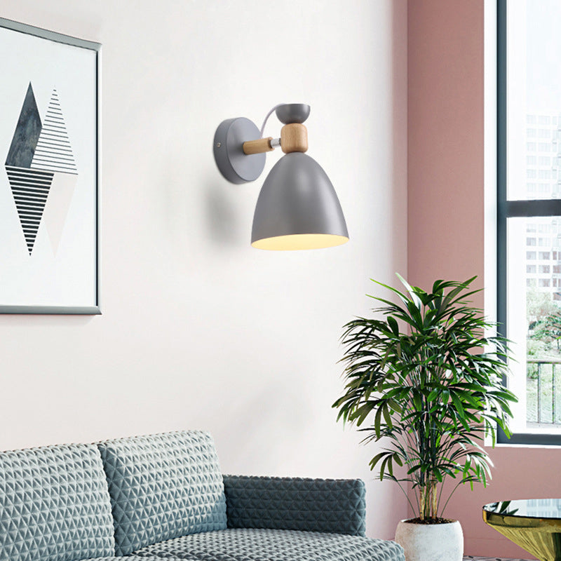 Skanto | Moderne minimalistische runde Horn-Aluminium-Holz-1-Flammen-Wandleuchte für Schlafzimmer