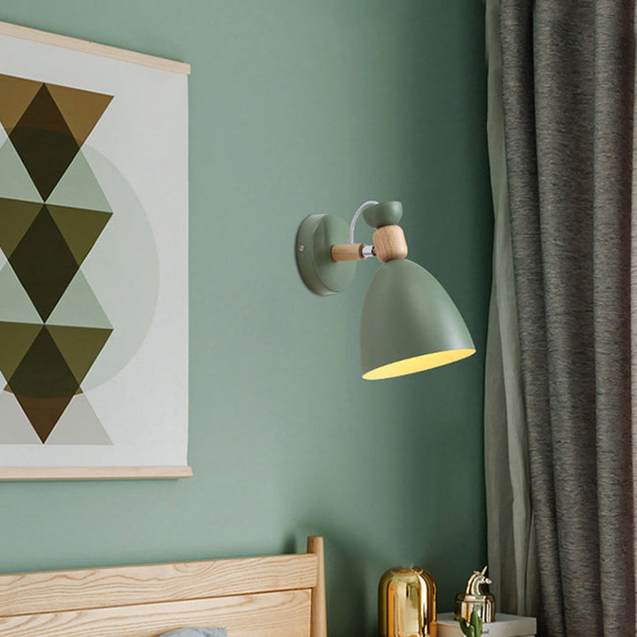 Skanto | Moderne minimalistische runde Horn-Aluminium-Holz-1-Flammen-Wandleuchte für Schlafzimmer