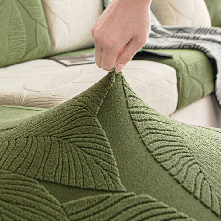 Skanto | Moderner Blatt-Jacquard wasserdichter, kratzfester Stretch-Sofabezug mit voller Abdeckung