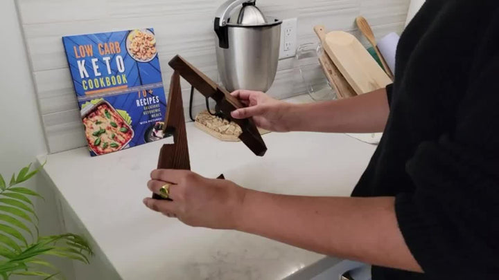 Skanto | Rustikaler Kochbuchständer aus Holz, verstellbarer Rezeptbuchhalter
