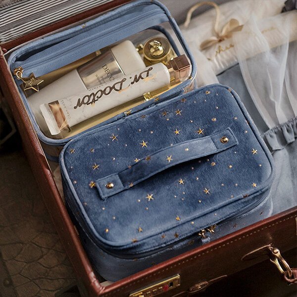 Skanto | Große Samt-Kosmetiktasche + Waschtasche