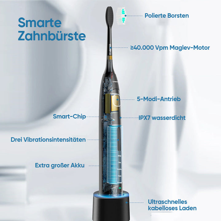 Skanto | Schallzahnbürste | 6 Modi & IPX7 Wasserdicht | Weiß, Schwarz, Pink