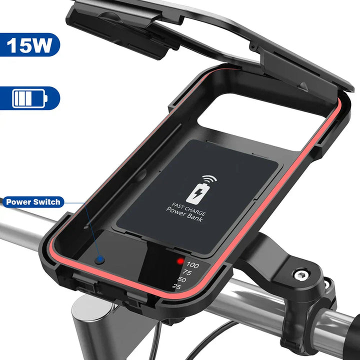 Skanto | RideCharge Pro – Wasserdichte Handyhalterung mit USB und 15W kabelloser Ladefunktion für Fahrrad und E-Bike