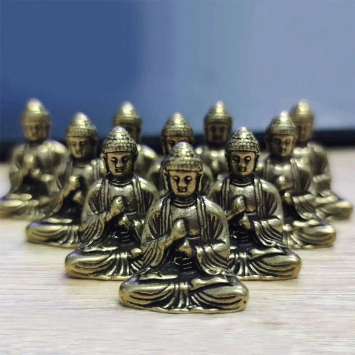 Skanto | 10 Stk. Miniatur Messing Sitzender Buddha Statue Figur für Reise Buddhismus Verehrung Home Office Schreibtisch Dekoration