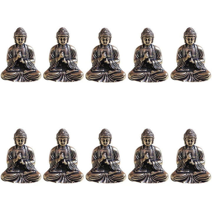 Skanto | 10 Stk. Miniatur Messing Sitzender Buddha Statue Figur für Reise Buddhismus Verehrung Home Office Schreibtisch Dekoration