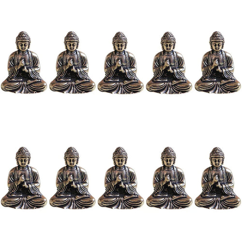 Skanto | 10 Stk. Miniatur Messing Sitzender Buddha Statue Figur für Reise Buddhismus Verehrung Home Office Schreibtisch Dekoration