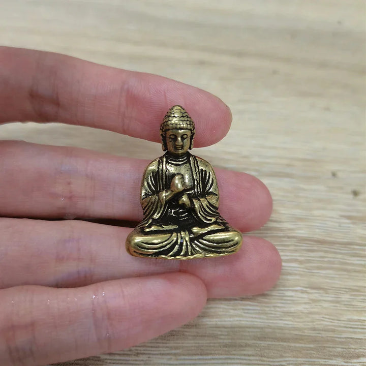 Skanto | 10 Stk. Miniatur Messing Sitzender Buddha Statue Figur für Reise Buddhismus Verehrung Home Office Schreibtisch Dekoration