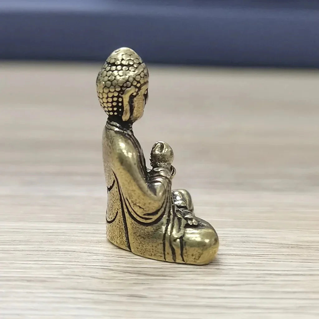 Skanto | 10 Stk. Miniatur Messing Sitzender Buddha Statue Figur für Reise Buddhismus Verehrung Home Office Schreibtisch Dekoration