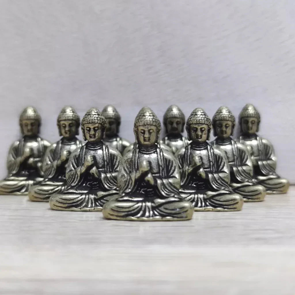 Skanto | 10 Stk. Miniatur Messing Sitzender Buddha Statue Figur für Reise Buddhismus Verehrung Home Office Schreibtisch Dekoration