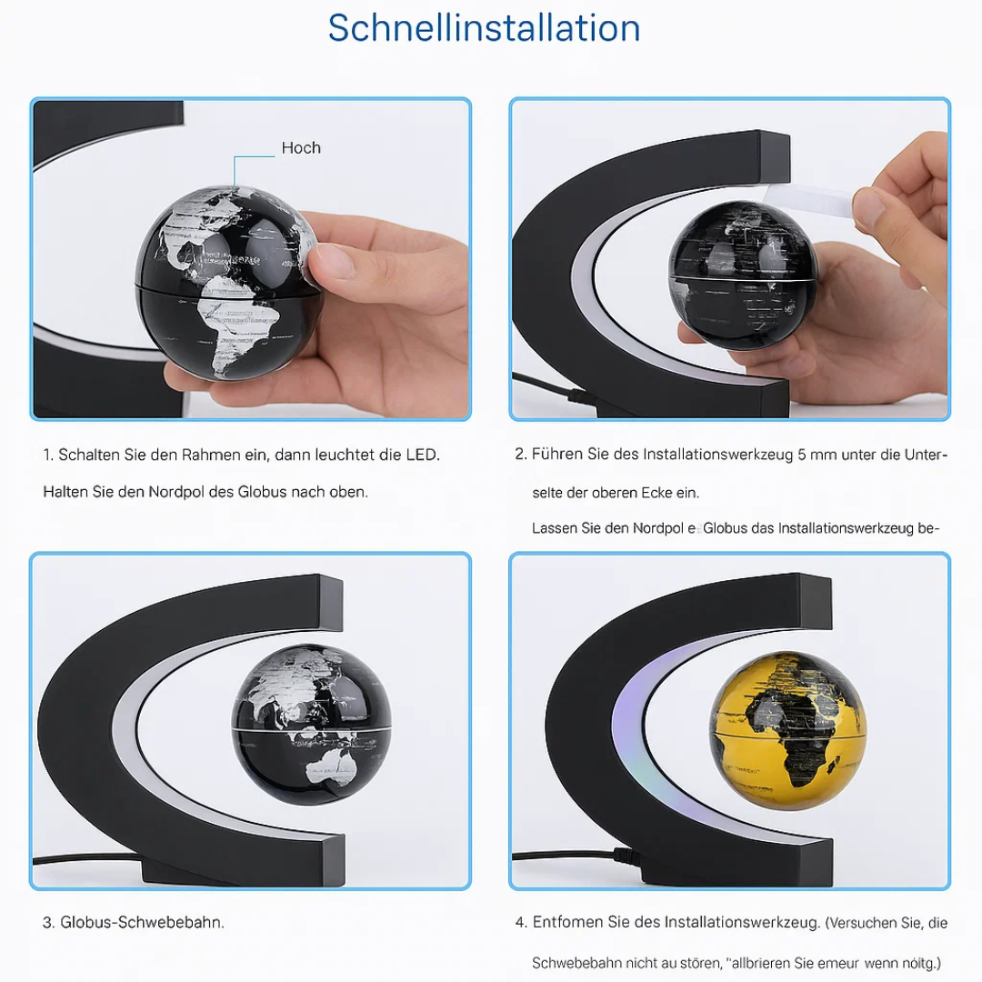 Skanto | AstroGlobe LED Weltkugel – Schwebende Globuslampe mit Magnetschwebebahn