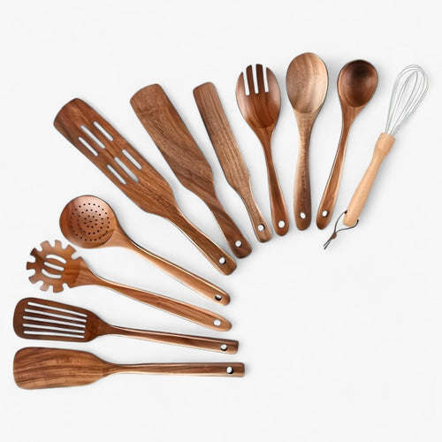 Skanto | 11-teiliges hitzebeständiges Küchenutensilien-Set aus Holz - WoodChef