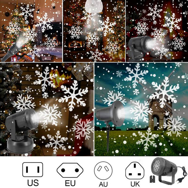 Skanto | LED-Schneeflocken-Weihnachtsprojektor-Lichtshow – Wasserdichte Außenlampe mit 16 Mustern