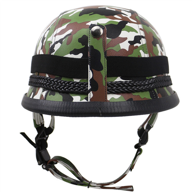Vintage Leder Motorradhelm mit Brille Skanto