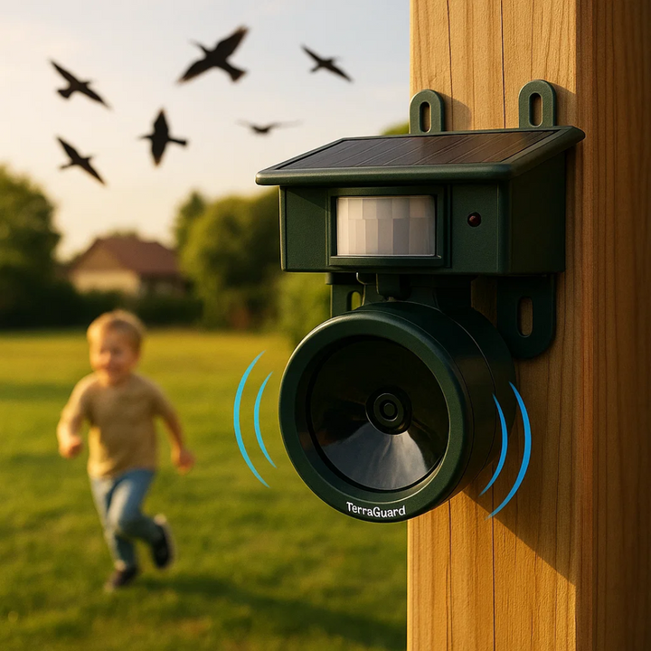 Skanto | TerraGuard – Wetterfester Solar-Vogelschreck mit PIR-Bewegungssensor und natürlicher Klangabschreckung
