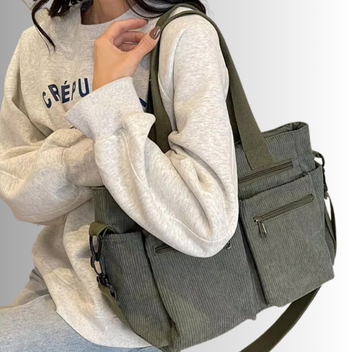 Skanto | Urban Cord Tote Stylische Cord-Schultertasche – Geräumige, praktische & funktionale Alltagstasche