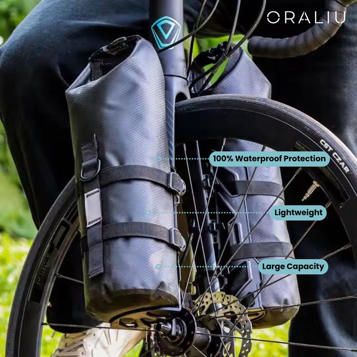 Skanto | Wasserdichte Fahrrad-Gabelsatteltaschen – 5-7L Packtaschen-Set für lange Fahrten & Bikepacking