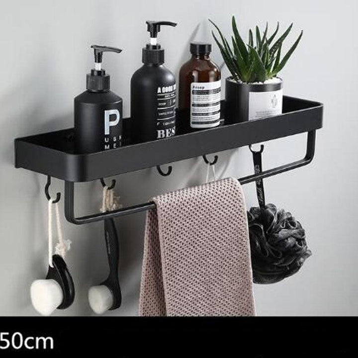 Skanto | Schwarzes Badezimmerregal aus Weltraum-Aluminium zur Wandmontage