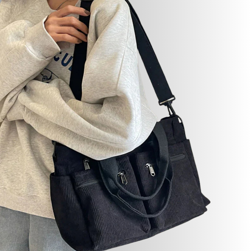 Skanto | Urban Cord Tote Stylische Cord-Schultertasche – Geräumige, praktische & funktionale Alltagstasche