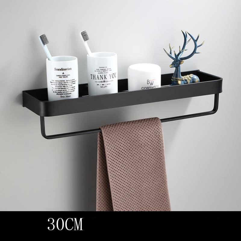 Skanto | Schwarzes Badezimmerregal aus Weltraum-Aluminium zur Wandmontage