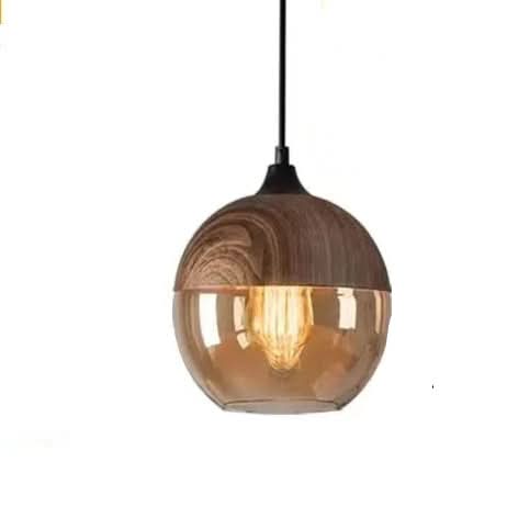 Skanto | Mundgeblasene Glas- & Holz-Pendelleuchte, verstellbar