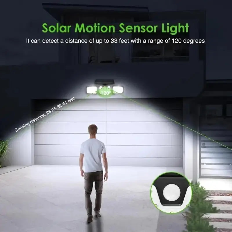 Skanto | Solar-LED-Strahler mit Bewegungsmelder – 3-Strahl-Außenbeleuchtung für Garten, Einfahrt und Garage