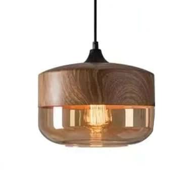 Skanto | Mundgeblasene Glas- & Holz-Pendelleuchte, verstellbar