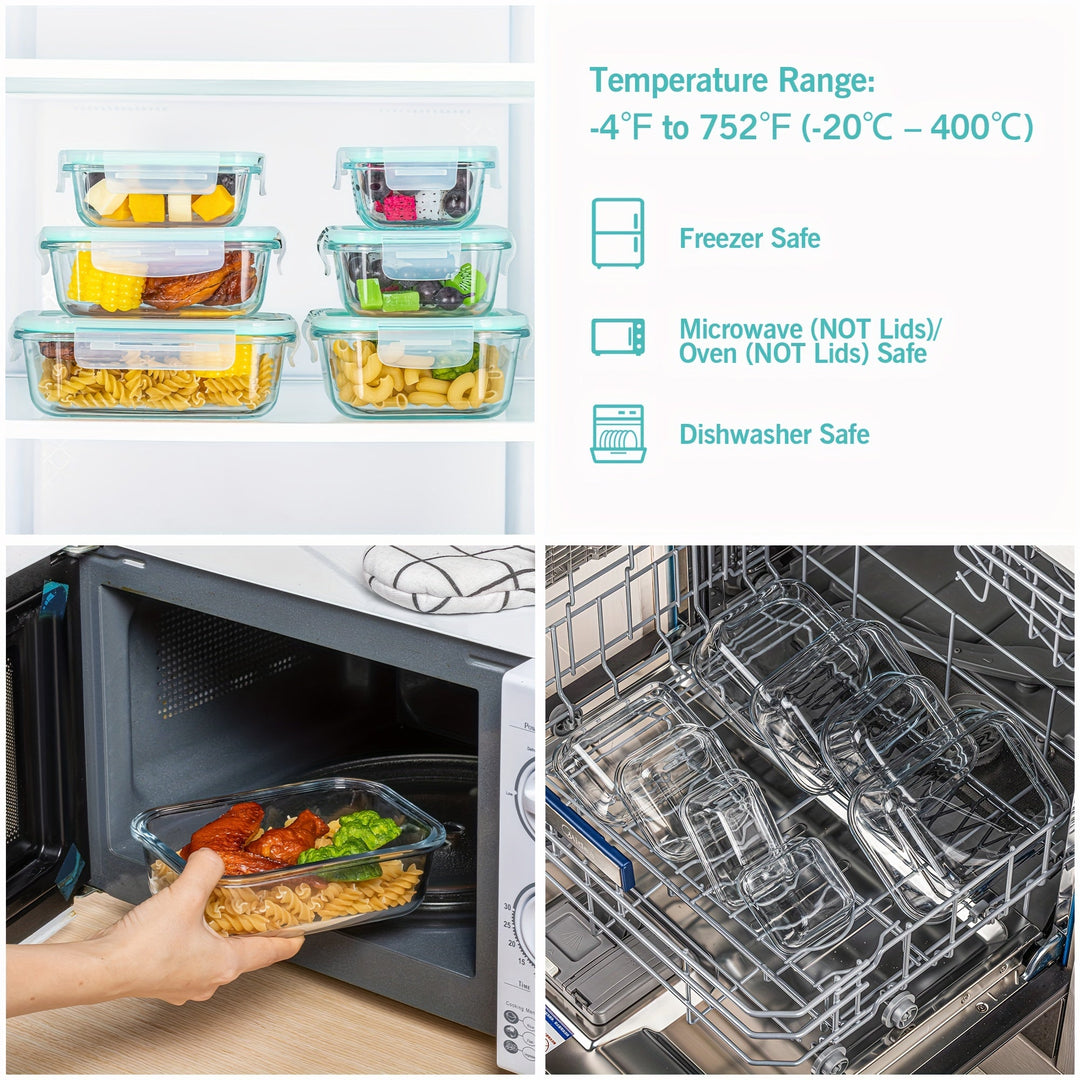 Skanto | 8er-Pack Glas-Lebensmittelbehälter – Luftdichte Meal Prep Bento Boxen mit auslaufsicheren Verschlussdeckeln, Mikrowellen-, Ofen-, Gefrier- & Spülmaschinenfest, BPA-frei