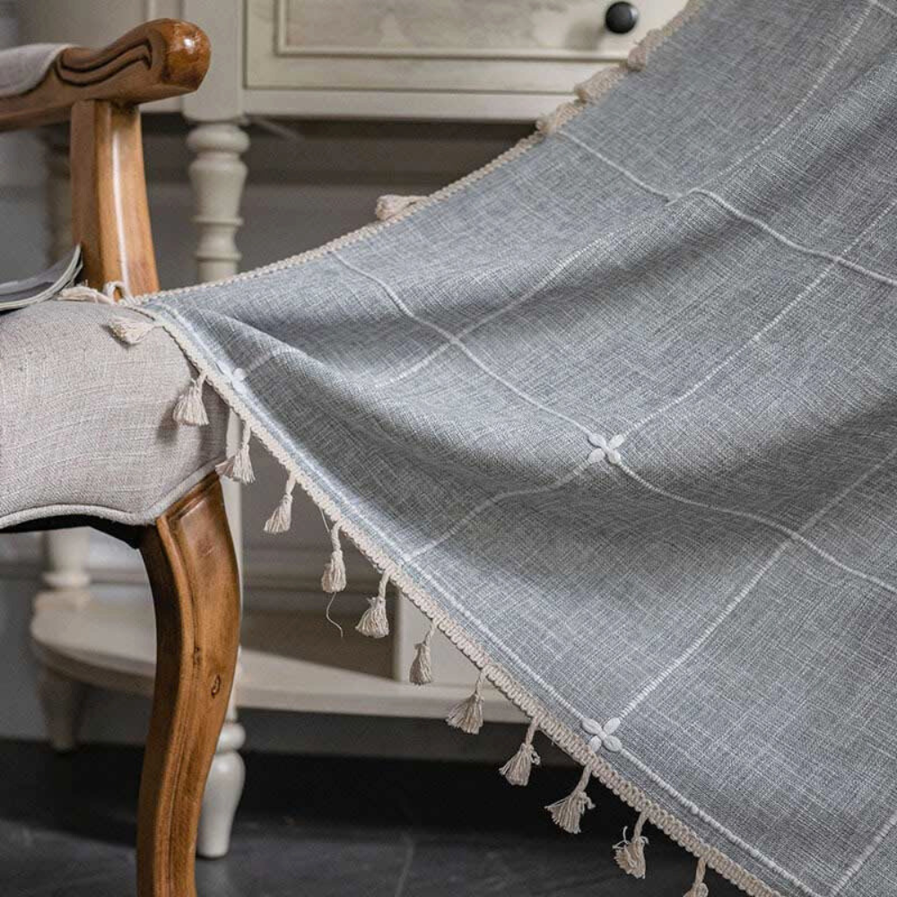 Skanto | Karierte Fransen-Halbverdunkelungsvorhänge – Boho-Stil