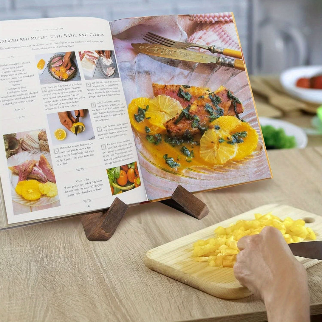 Skanto | Rustikaler Kochbuchständer aus Holz, verstellbarer Rezeptbuchhalter