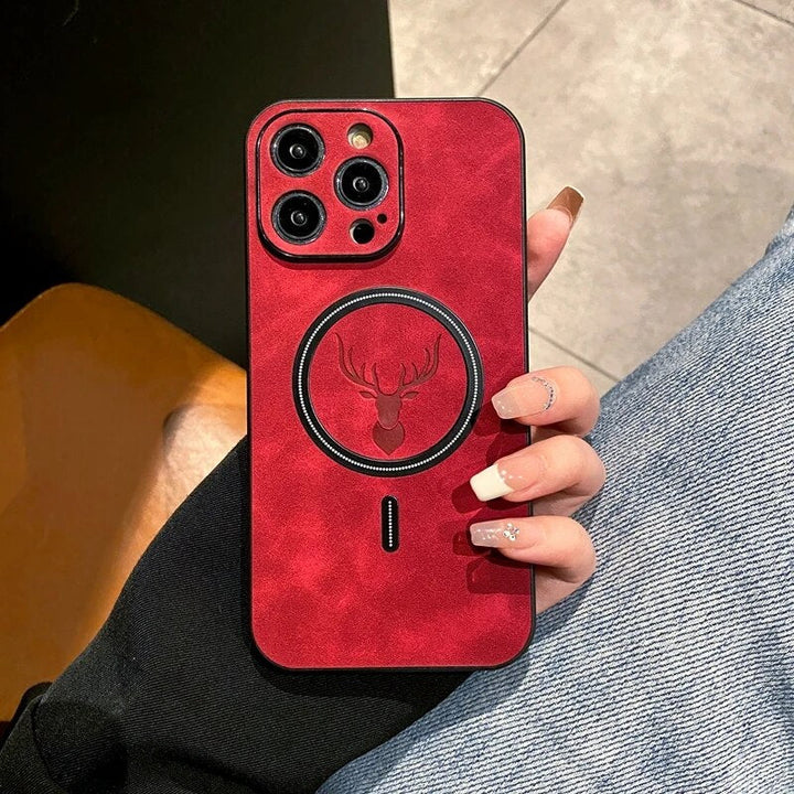 Skanto | Luxuriöse Hirschleder Apple iPhone Hülle | Magnetische Handyhülle, Kabellose Hülle, MagSafe, Kabelloses Laden, Schutzhülle, Cover für iPhone 15, 14, 13 Pro Max Plus