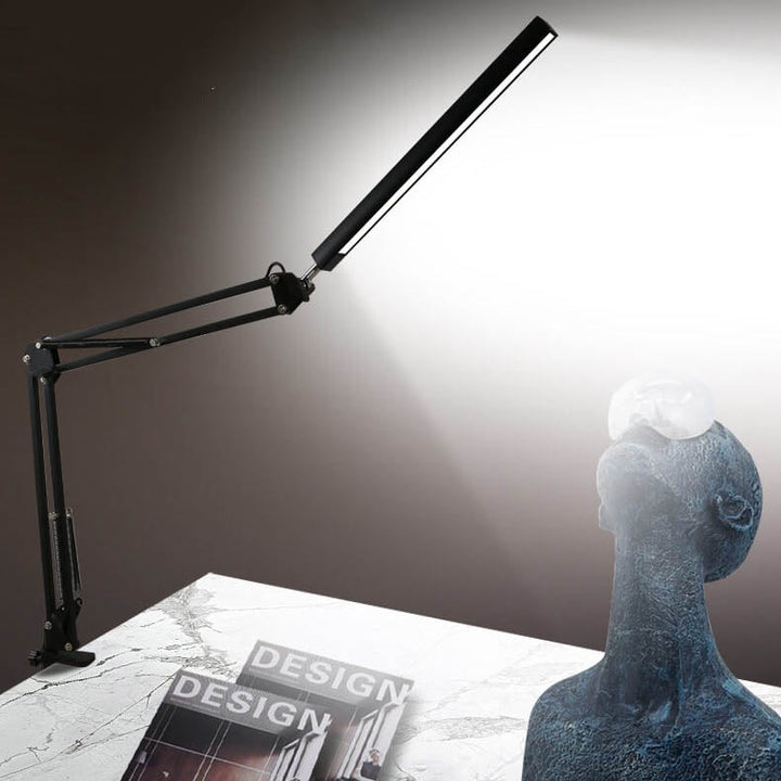 Skanto | LED-Klapp-Leselampe mit langem Arm, Klemme, Augenschutz und USB