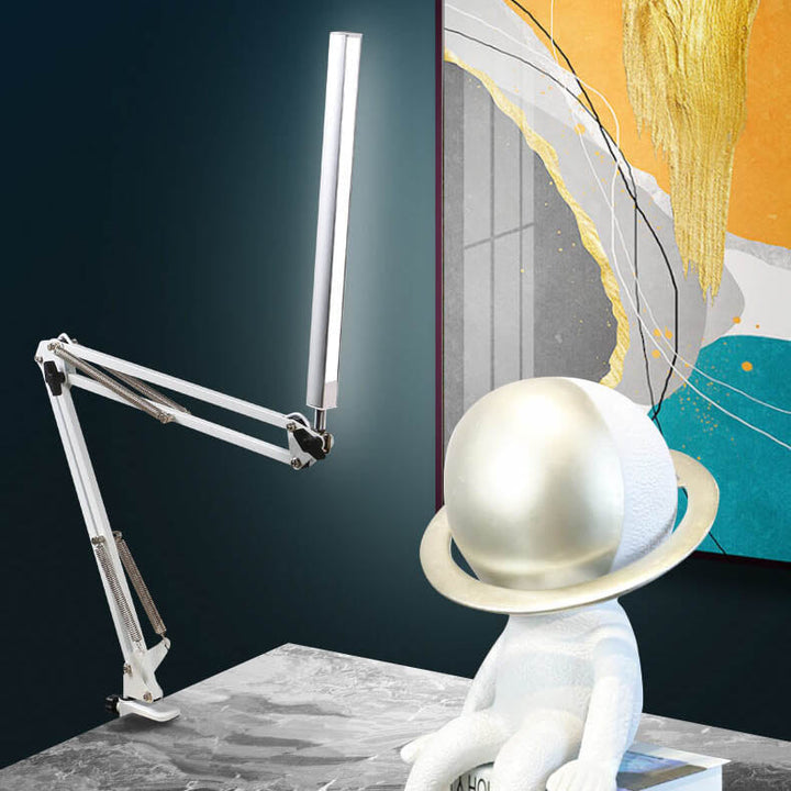 Skanto | LED-Klapp-Leselampe mit langem Arm, Klemme, Augenschutz und USB