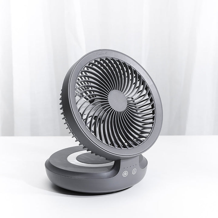 Skanto | Wiederaufladbarer faltbarer Tischventilator, mit vier Modi, Nachtlicht und einstellbarem Winkel, für Studium, Schlaf, Arbeit und Outdoor-Nutzung