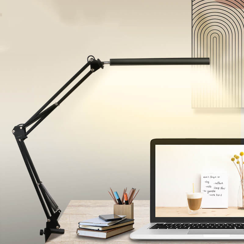Skanto | LED-Klapp-Leselampe mit langem Arm, Klemme, Augenschutz und USB