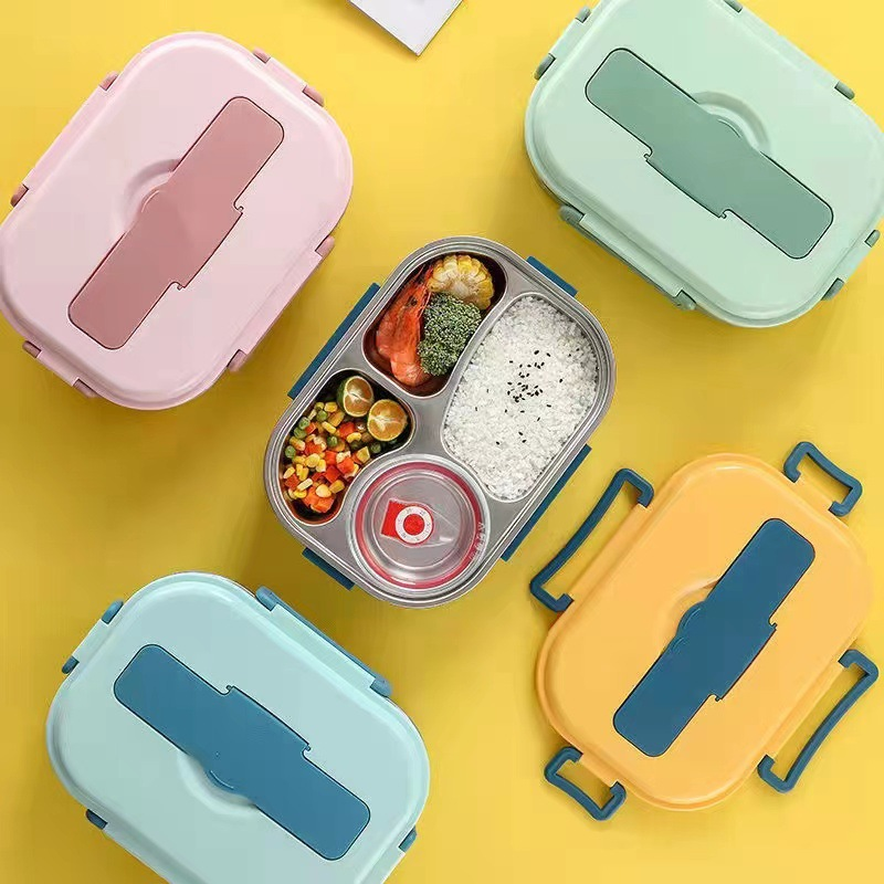Skanto | Edelstahl-Lunchbox – Innenraum aus Edelstahl – 3 oder 4 Fächer mit Suppenschale – Wanduhr