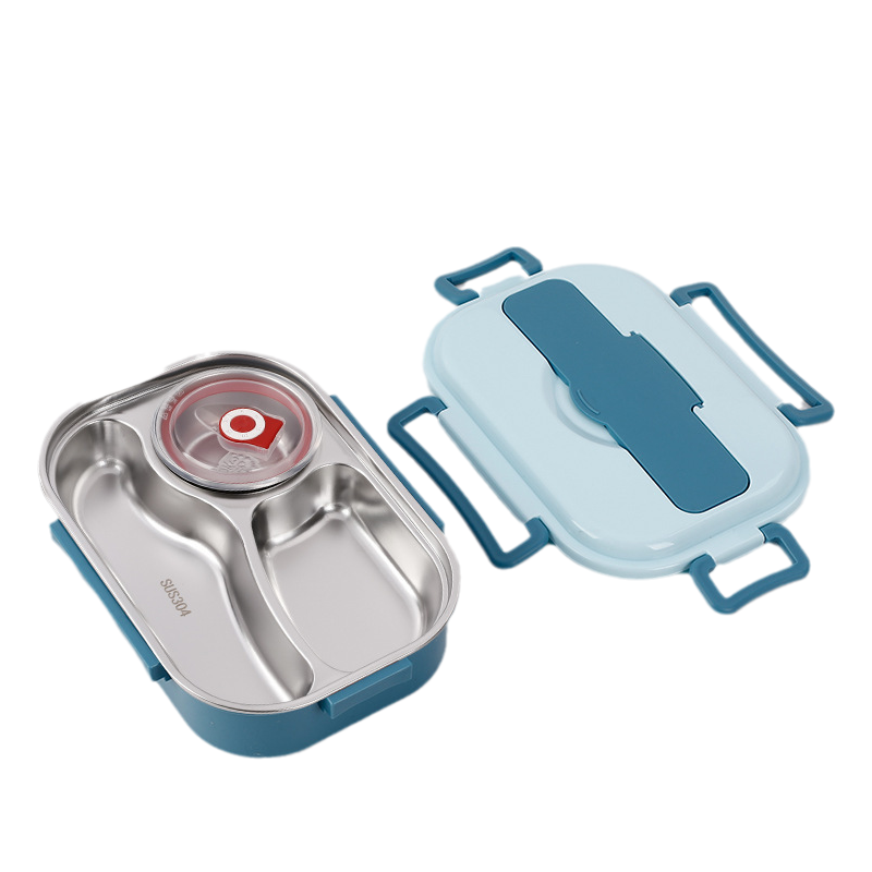 Skanto | Edelstahl-Lunchbox – Innenraum aus Edelstahl – 3 oder 4 Fächer mit Suppenschale – Wanduhr