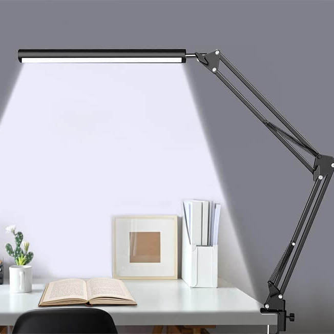 Skanto | LED-Klapp-Leselampe mit langem Arm, Klemme, Augenschutz und USB