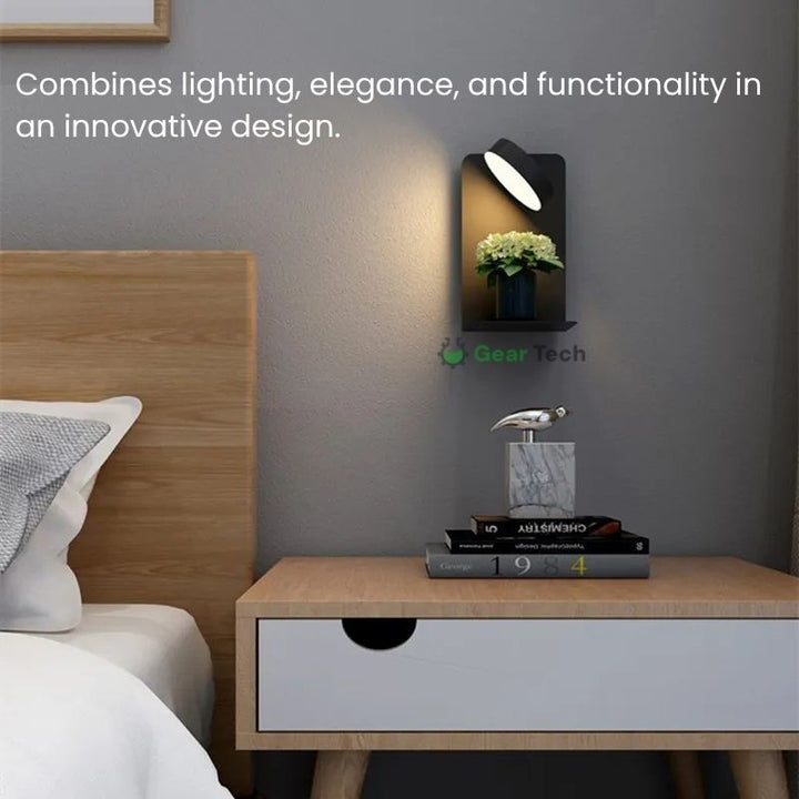 Skanto | LED-Wandlampe mit Ablage | Sanftes Licht, modernes Design & ideal zur Schaffung einer festlichen Atmosphäre im Schlafzimmer