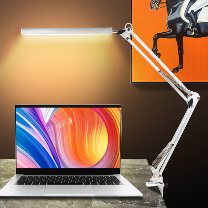 Skanto | LED-Klapp-Leselampe mit langem Arm, Klemme, Augenschutz und USB