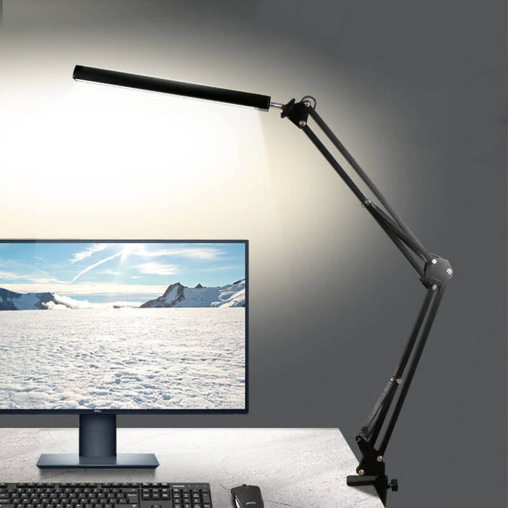 Skanto | LED-Klapp-Leselampe mit langem Arm, Klemme, Augenschutz und USB