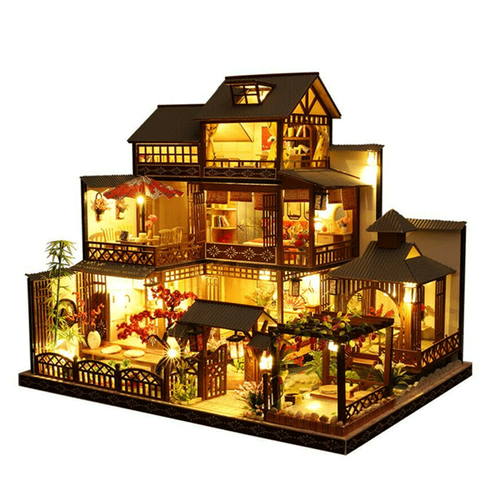 Skanto | Großes realistisches Puppenhaus | DIY Holzmodell mit LED | Bauernhaus-Stil