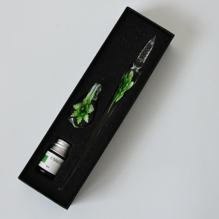 Glas-Kalligraphie-Stift-Set mit Tinte und Stifthalter