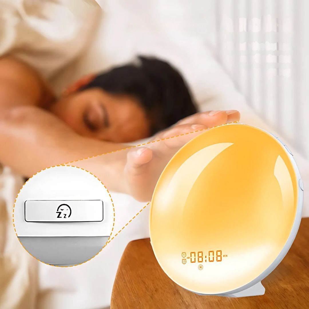 Skanto | Sonnenaufgangs-Wecker | Natürliches Wecklicht mit Umgebungsbeleuchtung für Tiefschläfer & dunkle Morgenstunden