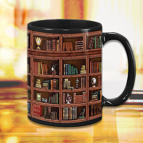 Skanto | Bücherregal Keramik-Kaffeetasse – Geschenk für Katzen- und Buchliebhaber