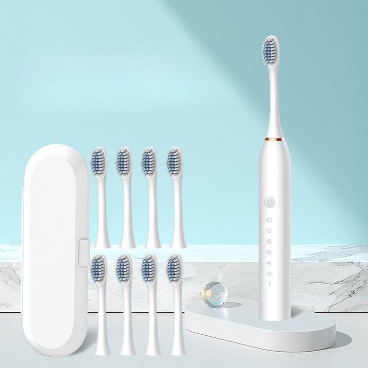 Skanto | GlowSmile Schallzahnbürste – Wiederaufladbar mit 5 Modi und 8 Bürstenköpfen