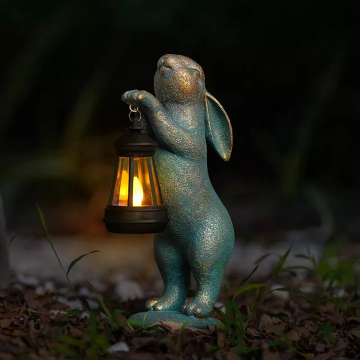 Skanto Statuen Hase mit Solarlampen Außenlicht Hasenfiguren Dekorationen