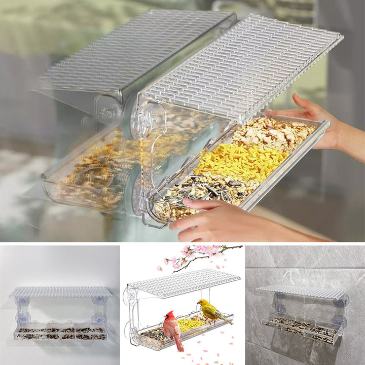 Skanto | Vogelfutterhaus für draußen mit Saugnapf und Klarsichtfenster